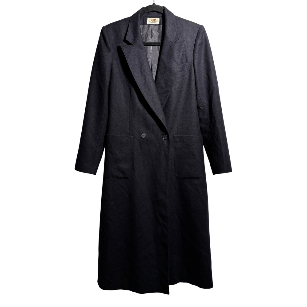 VTG Jean‎ Claude Paris Womens Long Wool Long Coat Navy Blue Double Breasted M